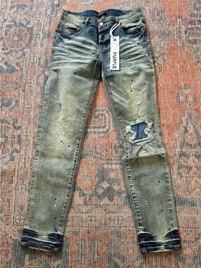 Purple Brand Men's Skinny Distressed Jeans in Washed Green